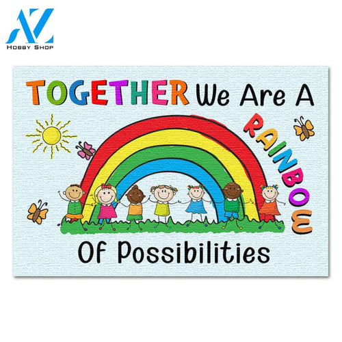 Personalized Back To School Ideas Teacher A rainbow of possibilities Custom Classroom Doormat