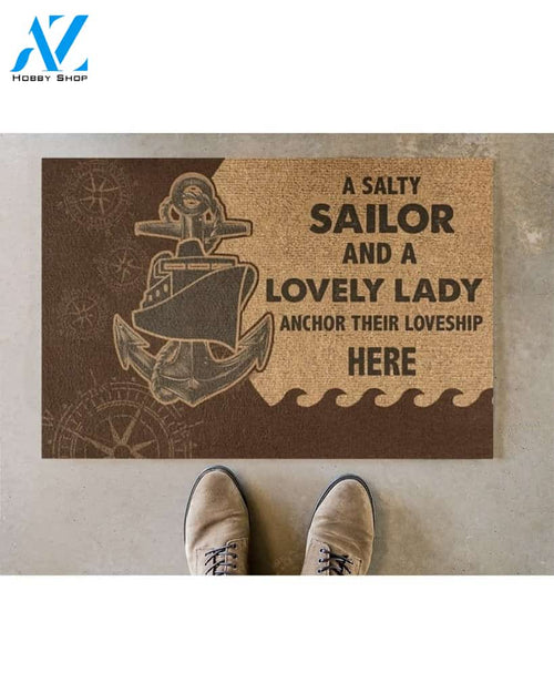 A Salty Sailor And A Lovely Lady Live Here Funny Indoor And Outdoor Doormat Warm House Gift Welcome Mat Birthday Gift For Sailor