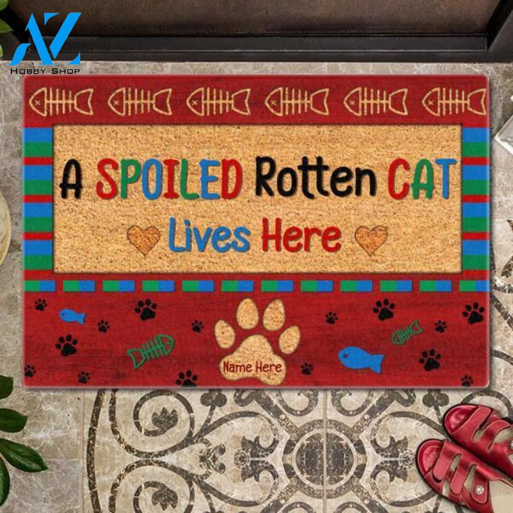 A Spoiled Rotten Cat Lives Here Doormat | Welcome Mat | House Warming Gift