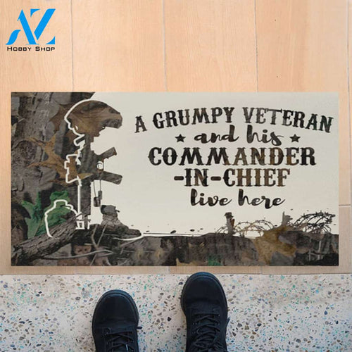 A Veteran And His Commander In Chief Live Here Doormat Welcome Mat Housewarming Gift Home Decor Funny Doormat Gift Idea For Veteran Gift For Friend