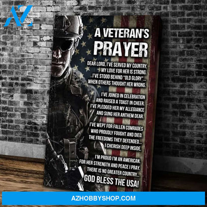 A Veteran'S Prayer God Bless The Usa Matte Canvas