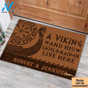 A Viking And His Shieldmaiden Live Here Personalized Doormat