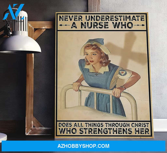 A Vintage Red Cross Nurse Nurse Vintag Canvas Never Underestimate A Nurse Who Through Christ Wall Poster Home And Room Decoration Gifts For Friends And Relatives Souvenirs