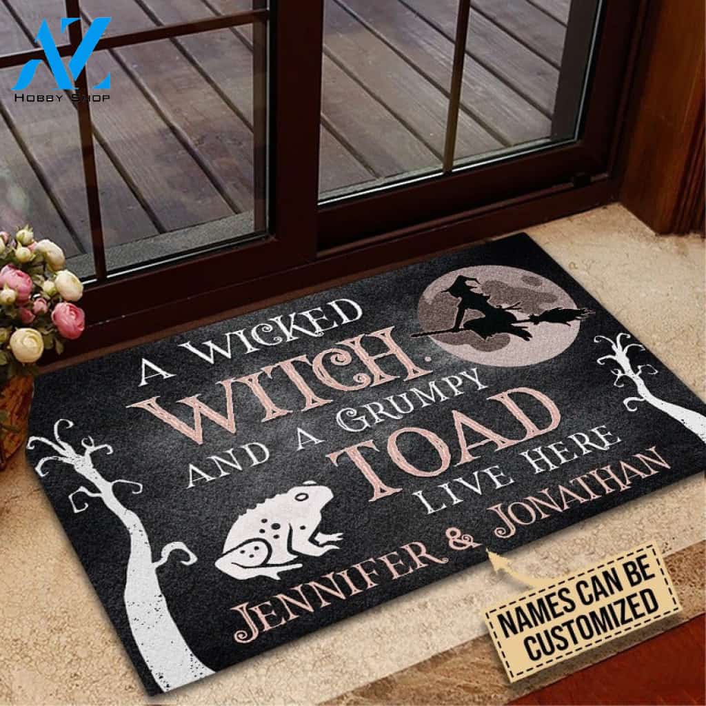 A Wicked Witch And A Grumpy Toad Live Here Personalized Doormat Doormat Welcome Mat House Warming Gift Home Decor Funny Doormat Gift Idea