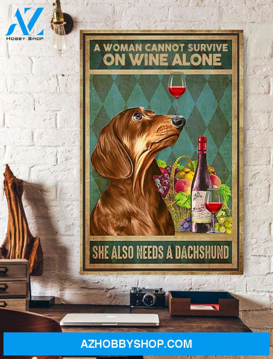 A Woman Survie On Wine And A Dachshund Canvas And Poster, Wall Decor Visual Art