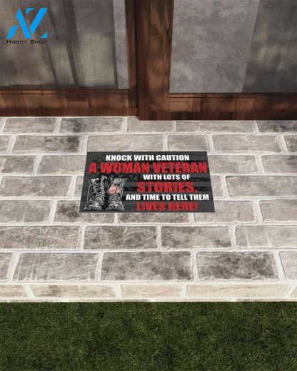 A Woman Veteran With Lots Of Stories Indoor And Outdoor Doormat Warm House Gift Welcome Mat Funny Birthday Gift Gift For Family Friend