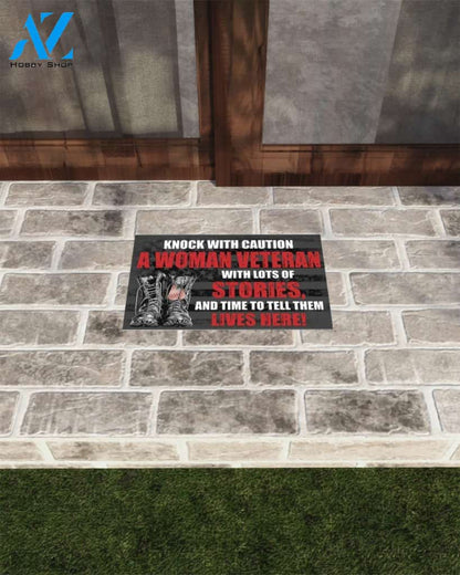 A Woman Veteran With Lots Of Stories Indoor And Outdoor Doormat Warm House Gift Welcome Mat Funny Birthday Gift Gift For Family Friend