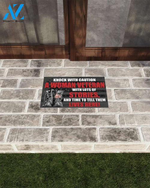 A Woman Veteran With Lots Of Stories Indoor And Outdoor Doormat Warm House Gift Welcome Mat Funny Birthday Gift Gift For Family Friend