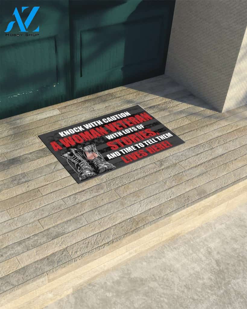 A Woman Veteran With Lots Of Stories Indoor And Outdoor Doormat Warm House Gift Welcome Mat Funny Birthday Gift Gift For Family Friend