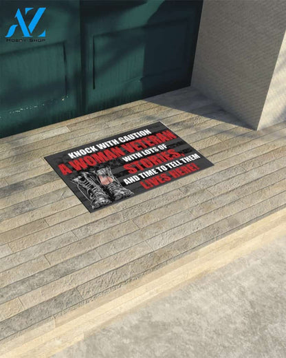 A Woman Veteran With Lots Of Stories Indoor And Outdoor Doormat Warm House Gift Welcome Mat Funny Birthday Gift Gift For Family Friend