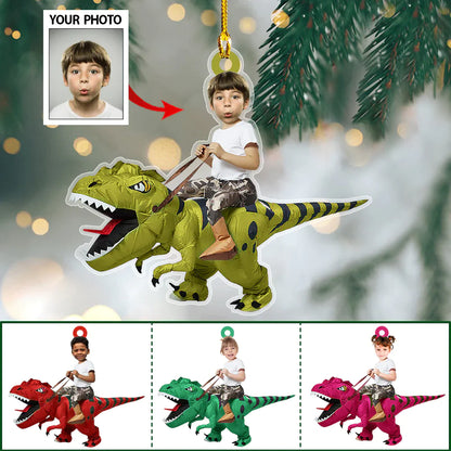 Personalized Kid In Tyrannosaurus Rex Costum Ornament - Christmas Ornament