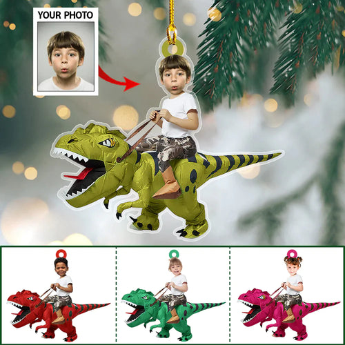 Personalized Kid In Tyrannosaurus Rex Costum Ornament - Christmas Ornament