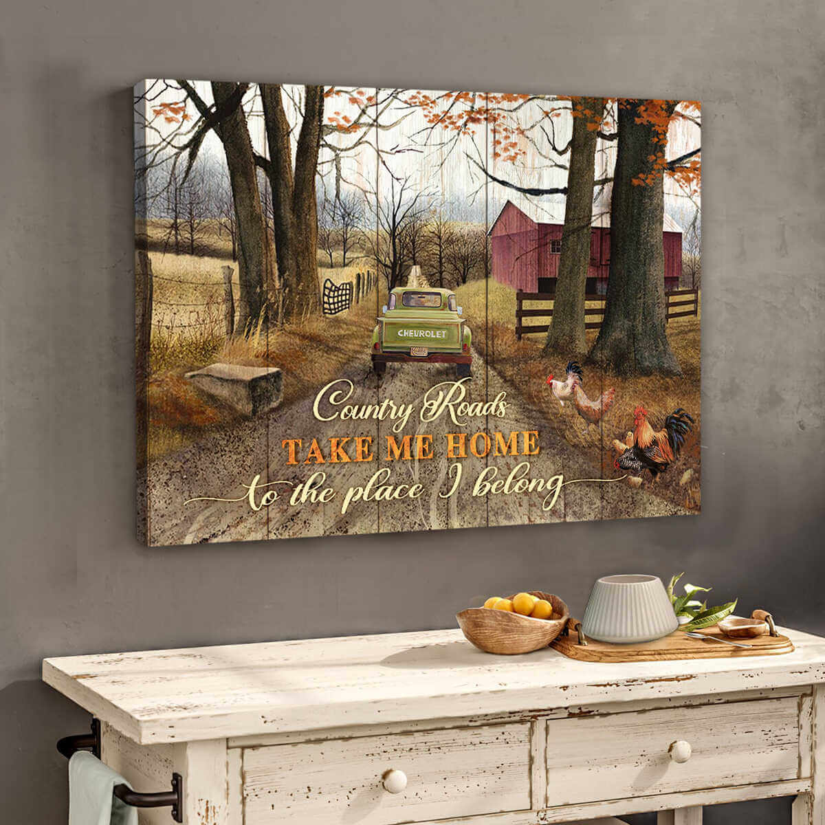 Country Roads Take me home to the place I belong Canvas And Poster, Canvas Wall Art, Wall Decor Visual Art