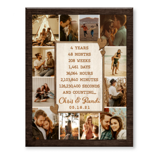 4th Anniversary Photo Collage Canvas, Custom 4 Year Anniversary Gift For Husband, Wife Gift