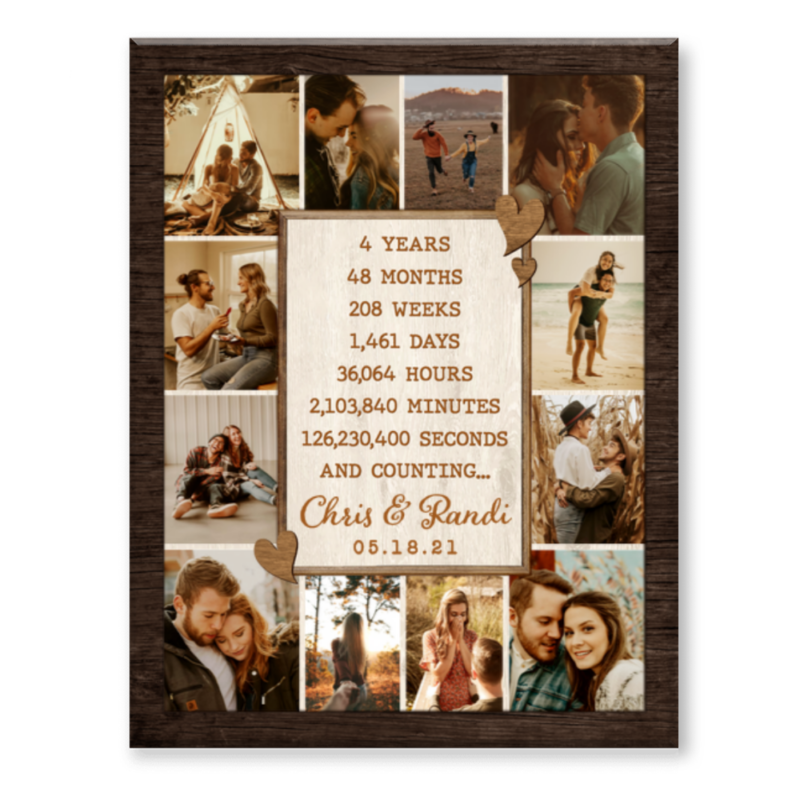 4th Anniversary Photo Collage Canvas, Custom 4 Year Anniversary Gift For Husband, Wife Gift
