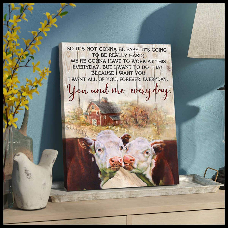 You And Me Everyday Farm Hereford Cows Canvas Wall Art