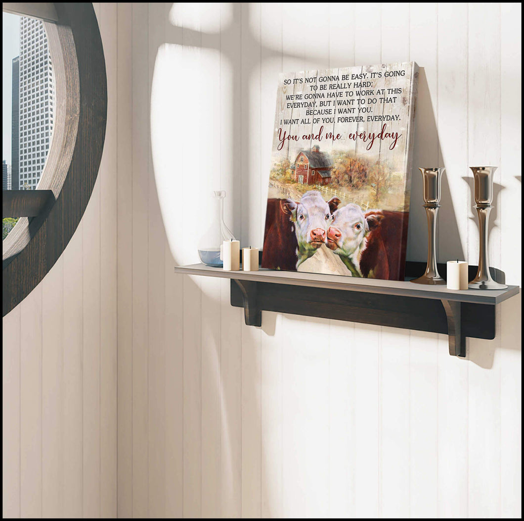 You And Me Everyday Farm Hereford Cows Canvas Wall Art