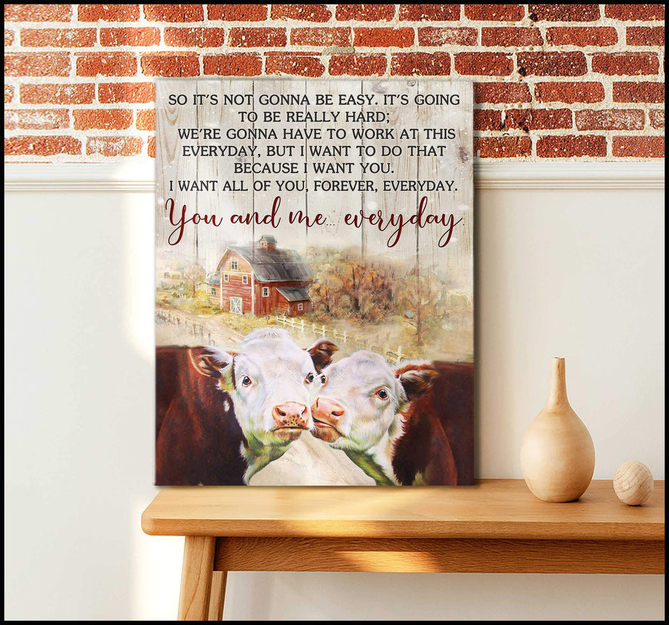 You And Me Everyday Farm Hereford Cows Canvas Wall Art