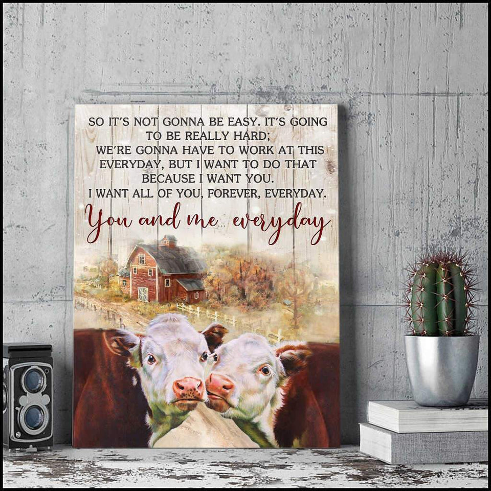 You And Me Everyday Farm Hereford Cows Canvas Wall Art