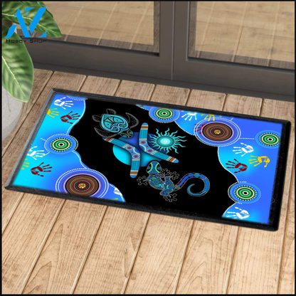 Aboriginal Naidoc Week Blue Turtle Lizard Doormat