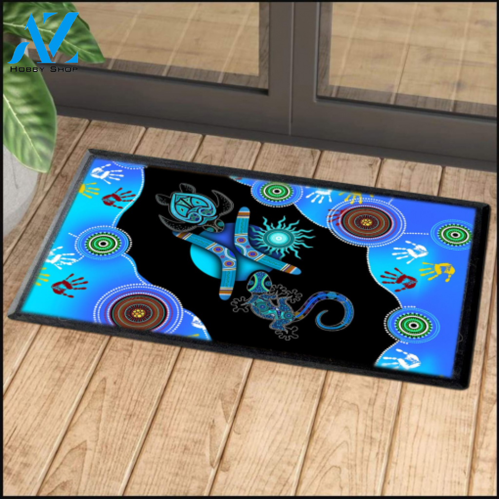 Aboriginal Naidoc Week Blue Turtle Lizard Doormat