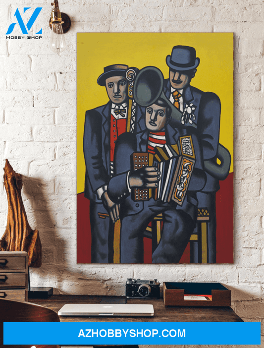 Accordion Three Musician Abstract Vintage Framed Canvas Wall Art Unique Gifts