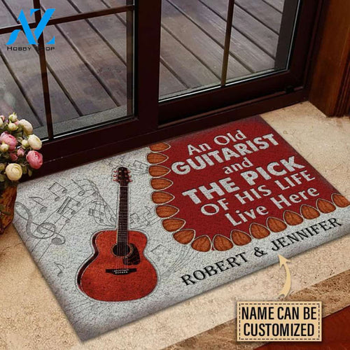 Acoustic Guitar An Old Guitarist And The Pick Of His Life Live Here Custom Doormat | Welcome Mat | House Warming Gift