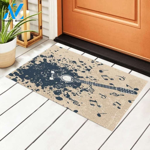 Acoustic Guitar On Retro Murky Background With Music Notes Melody Indoor And Outdoor Doormat Warm House Gift Welcome Mat Gift For Friend Family