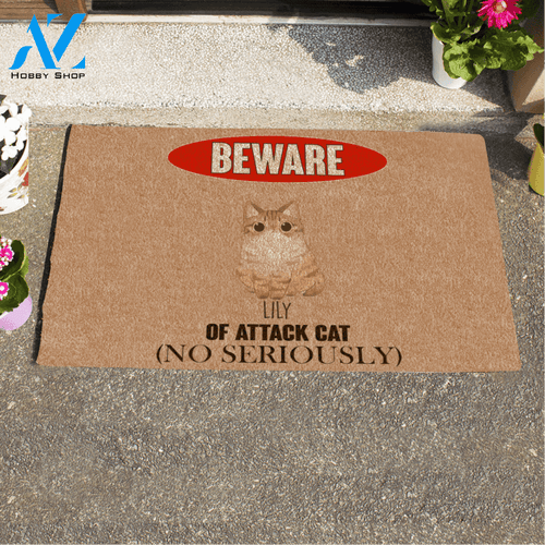 Adore Cat , Beware Of Attack Cat, Personalized Doormat HQ