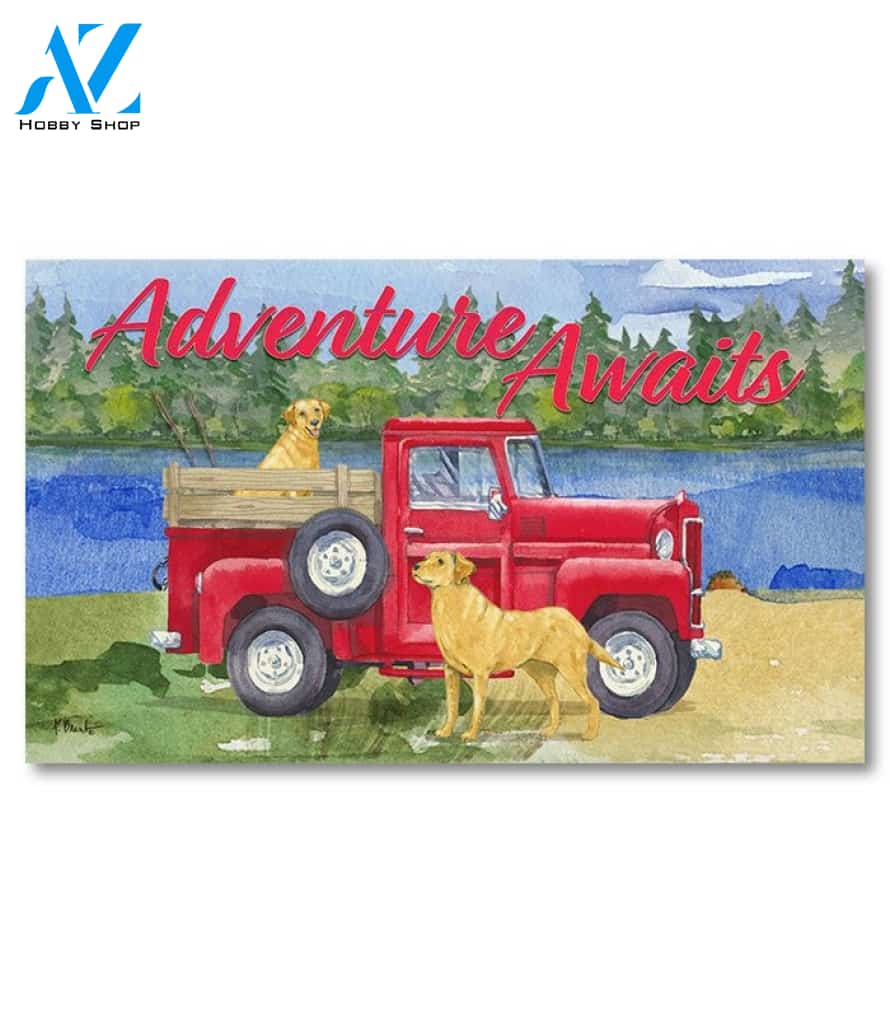 Adventure Awaits Yellow Labs Doormat - 18" x 30"