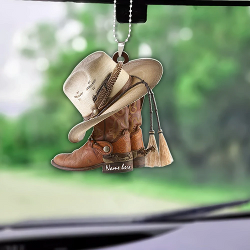 Christmas Ornament, Personalized Boots And Hat Cowboy Flat Acrylic Car Ornament