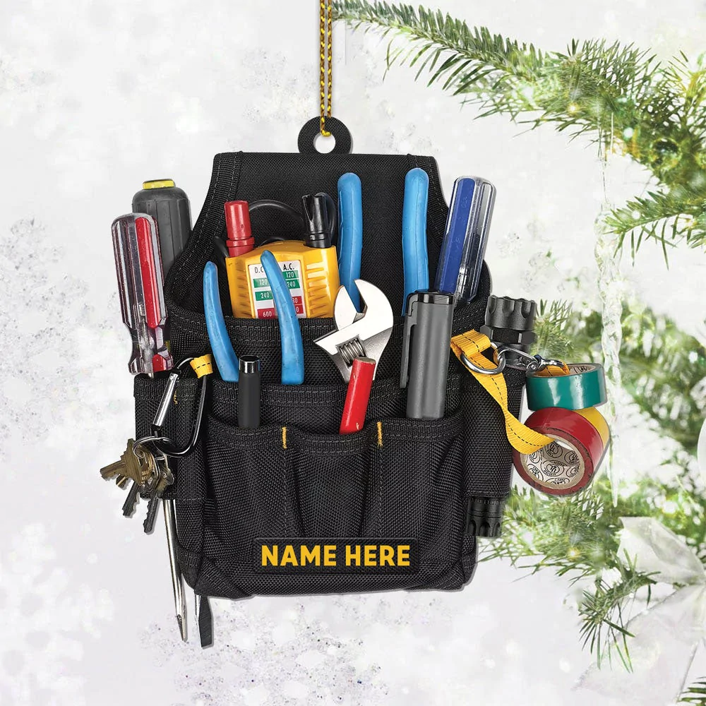 Christmas Ornament, Personalized Electrician Tool Bag Shaped Acrylic Ornament