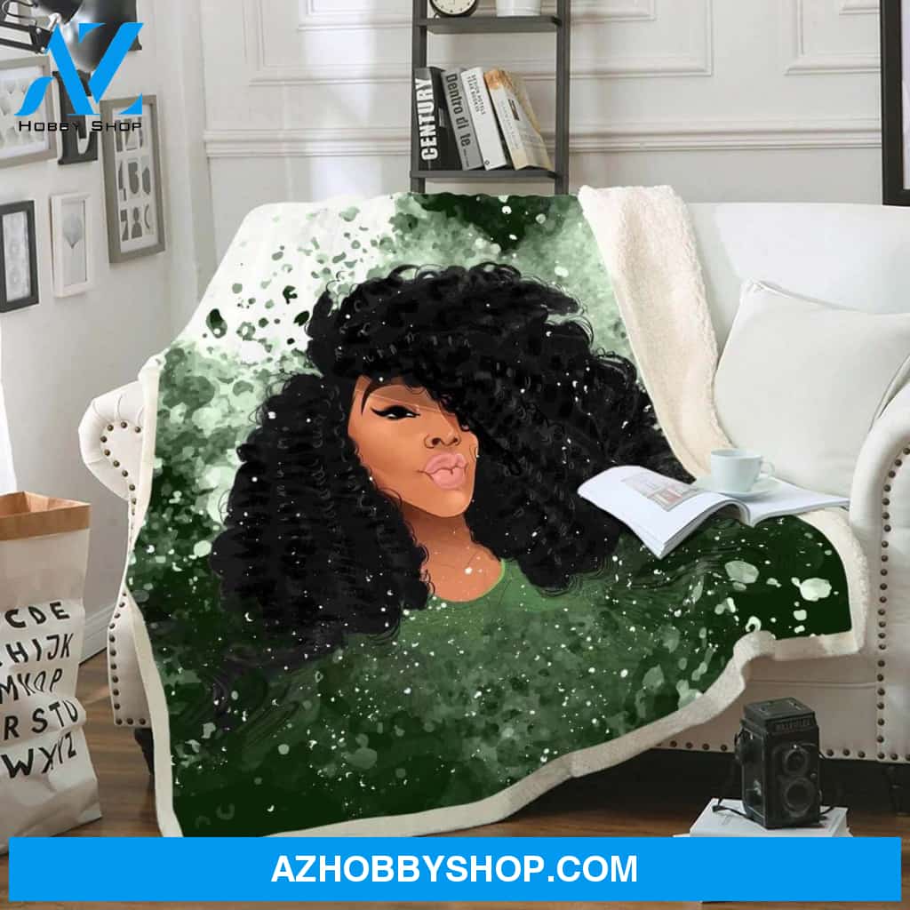 Africa Blanket Design Black Curls Art Fleece Blanket Afro Curly Girl Fleece Blanket