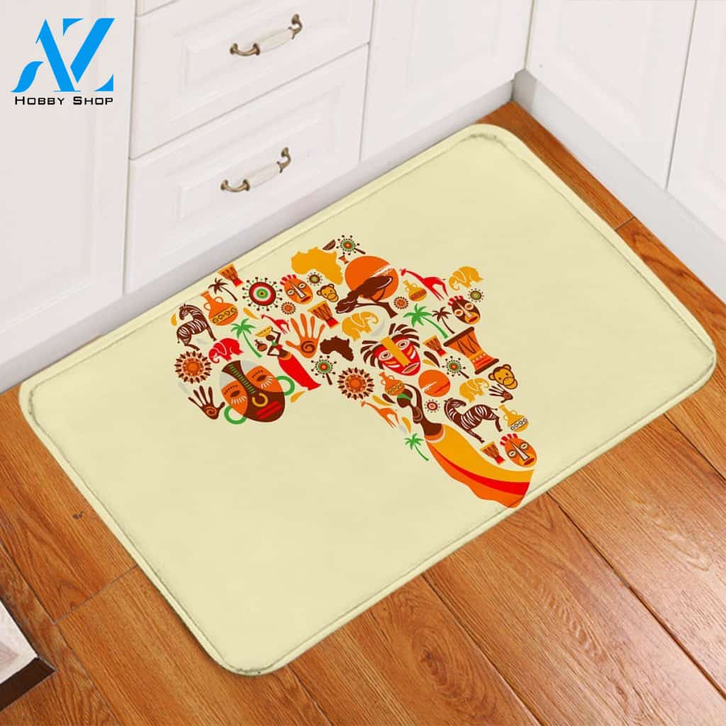 Africa Continent Tan Printed Doormat Home Decor