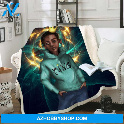 Africa Design Black Beauty And PrideGold Crown Black Kid King Fleece Blanket