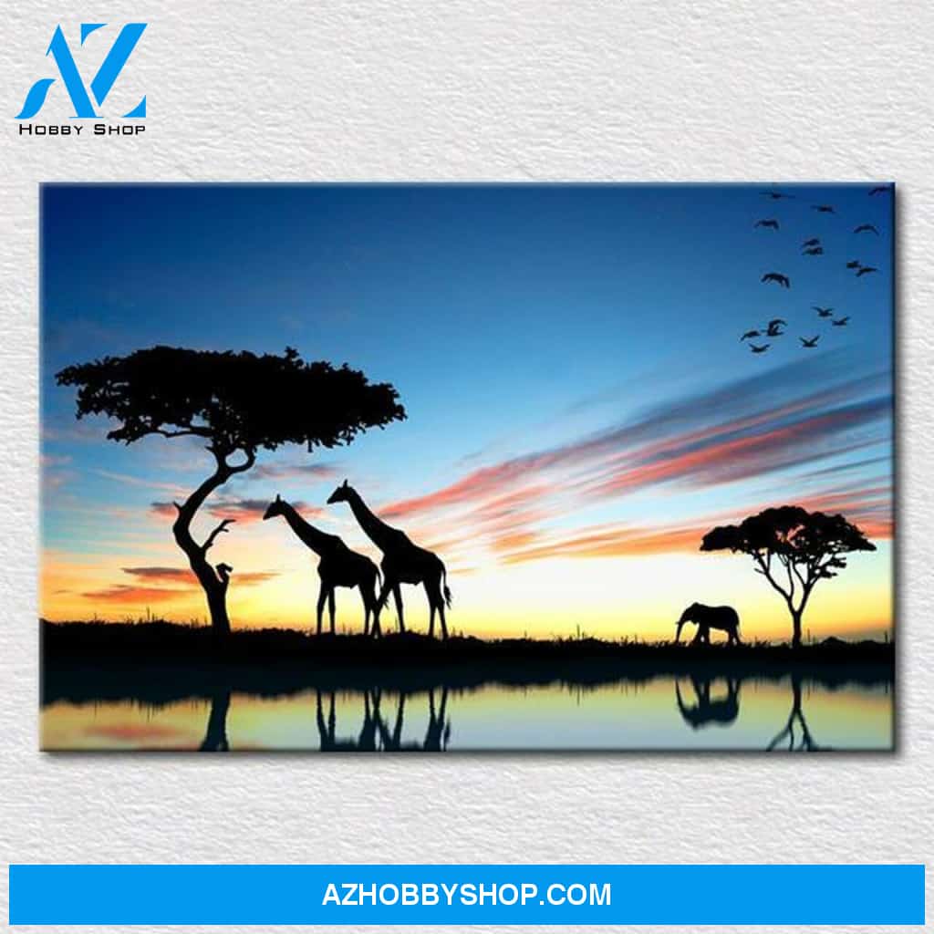 Africa Africa Giraffe In The Sunset By Juwe Full Hd Personalized Customized Canvas Art Wall Art Wall Decor