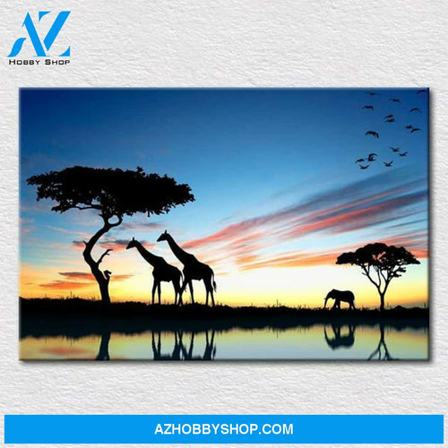 Africa Africa Giraffe In The Sunset By Juwe Full Hd Personalized Customized Canvas Art Wall Art Wall Decor