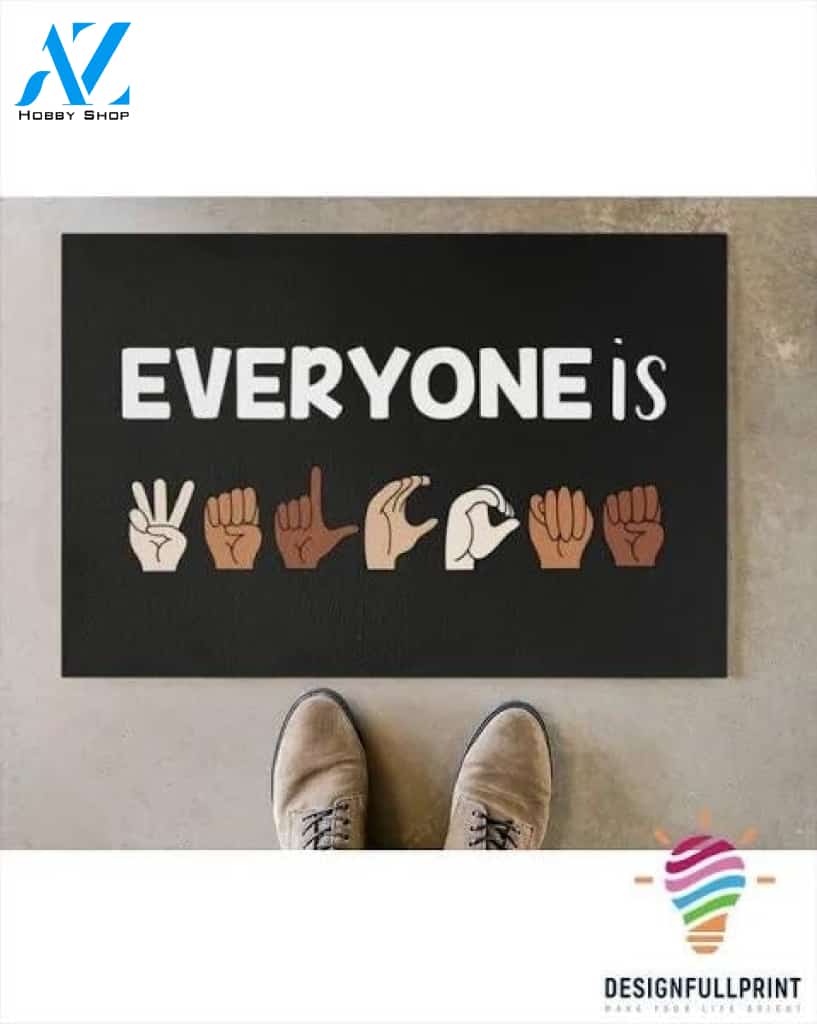 African Gift Black Pride Everyone Is Welcome Non-Slip Rubber Backing Doormat NHD