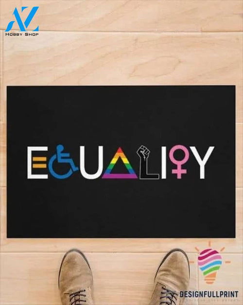 African Gift LGBT Pride Gift Idea Black Pride LGBT Pride Equality Black LGBT Disabled Women Welcome Non-Slip Rubber Backing Doormat NHD