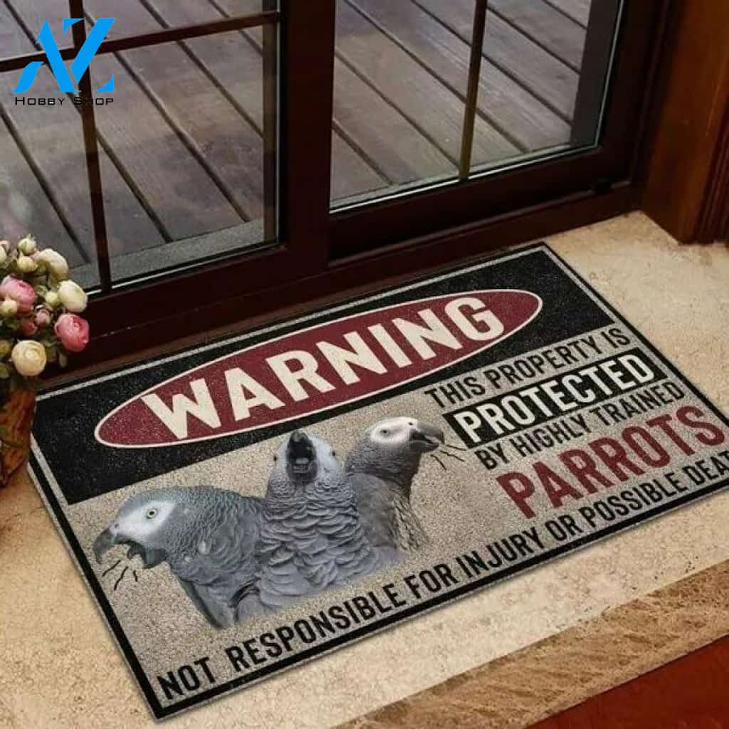 African Grey Parrot Warning Protected By Parrot Doormat Funny Welcome Mat Housewarming Gift Home Decor Funny Doormat Gift For Friend