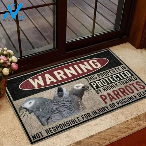 African Grey Parrot Warning Protected By Parrot Doormat Funny Welcome Mat Housewarming Gift Home Decor Funny Doormat Gift For Friend