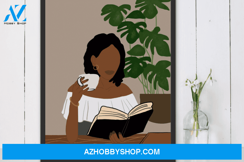 African Woman Art Black Woman Reading Book Poster Canvas
