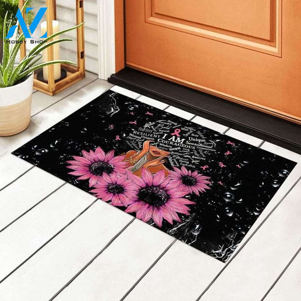 Afro African Black Girl Magic Breast Cancer Awareness Doormat Rug Housewarming Gift Family Welcome Mat Custom Funny Birthday