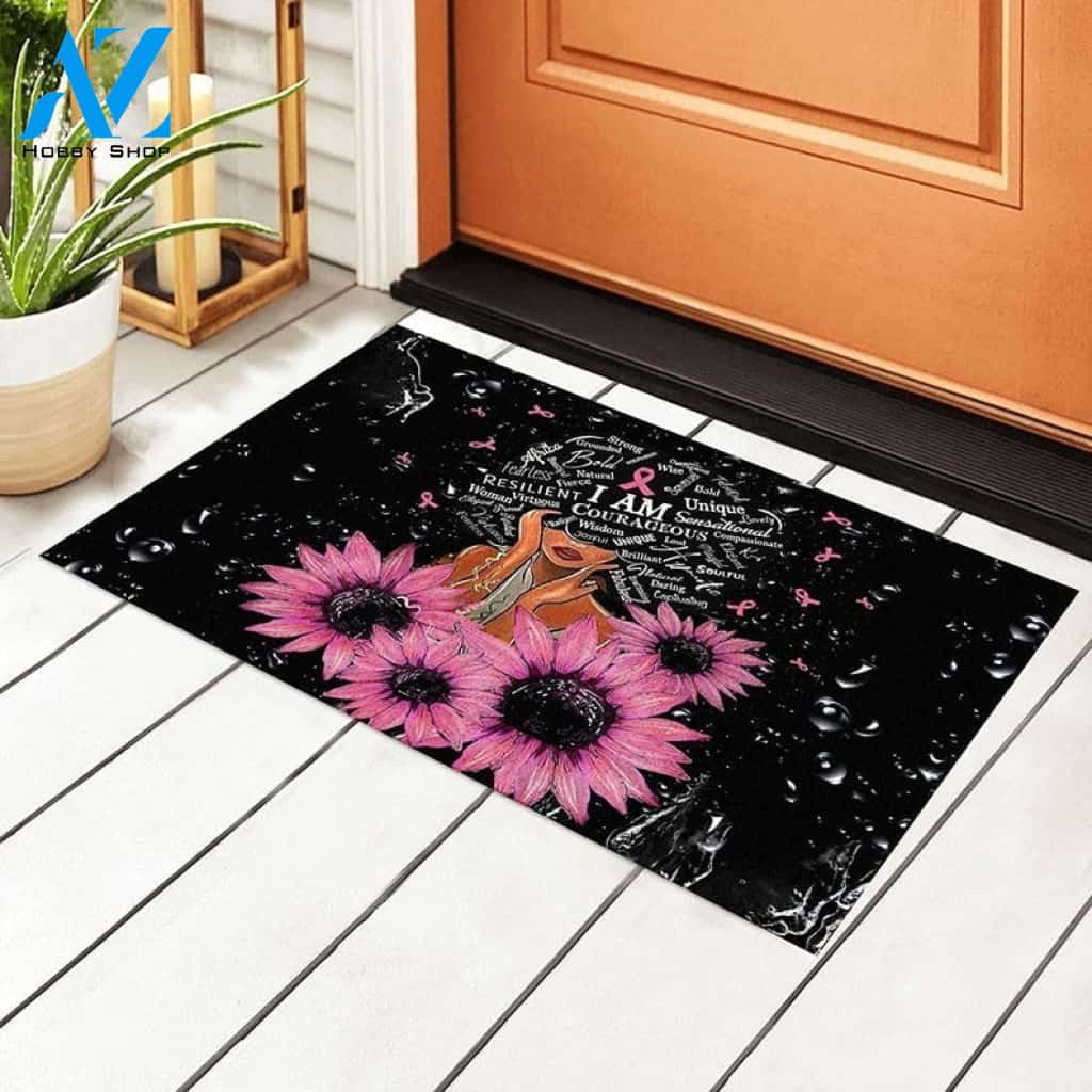 Afro African Black Girl Magic Breast Cancer Awareness Doormat Rug Housewarming Gift Family Welcome Mat Custom Funny Birthday