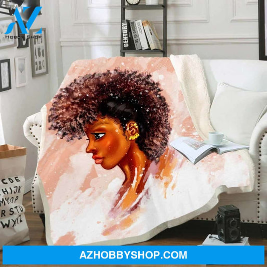 Afro Art Print Blanket Black Women Locs Art Fleece Blanket Afro Dreadlock Fleece Blanket