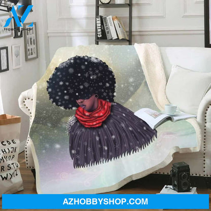 Afro Art Print Afro Puff Art Boy Afro Punk Afrocentric Snow Cold Boy Fleece Blanket