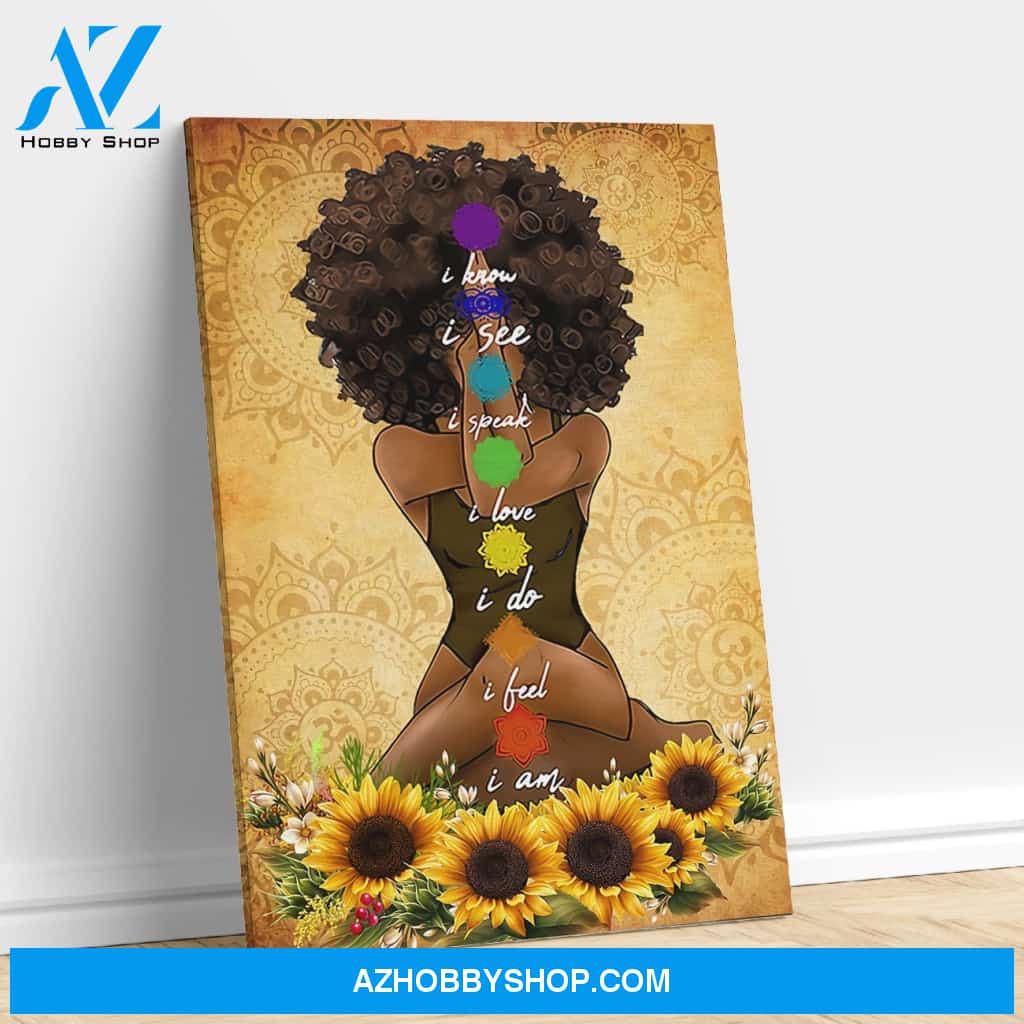 Afro Girl Sunflower Yoga Canvas And Poster, Wall Decor Visual Art
