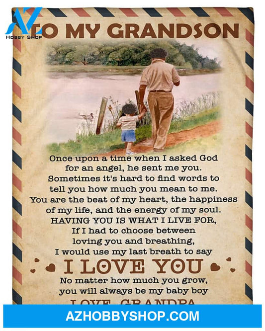 Personalized Airmail To My Grandson From Grandpa He Sent Me You Fleece Blanket Great Customized Gifts For Birthday Christmas Thanksgiving