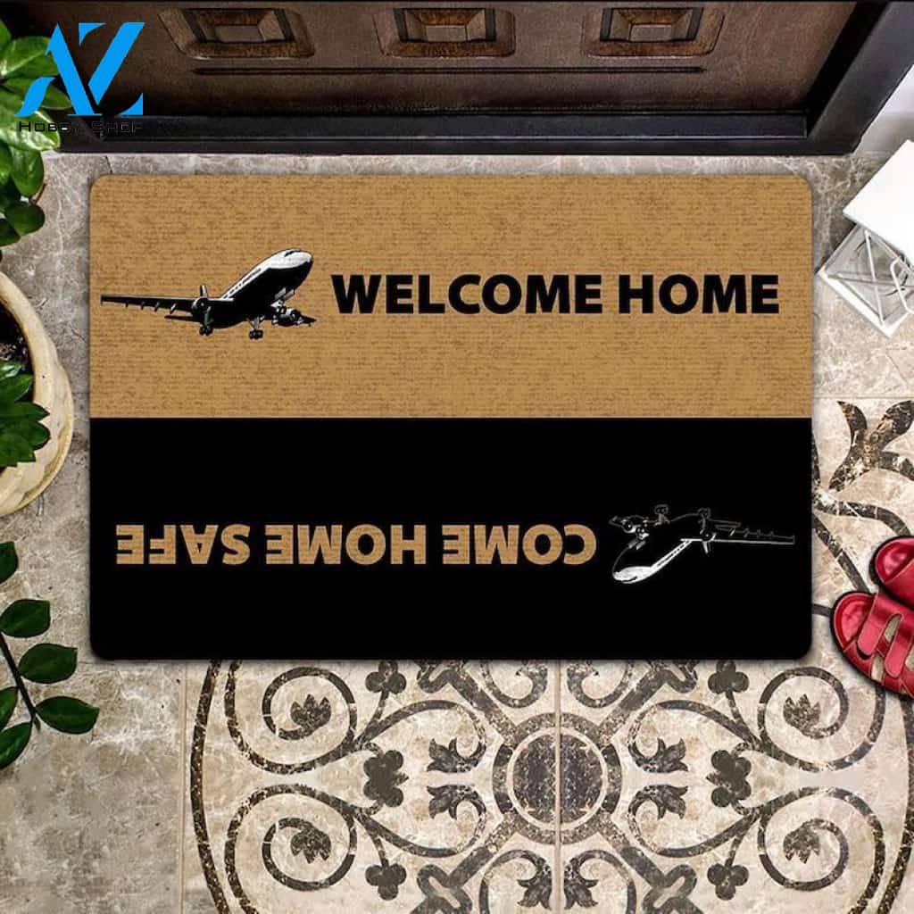 Airplane Welcome Home Come Home Safe Vehicle Doormat Indoor And Outdoor Mat Entrance Rug Sweet Home Decor Housewarming Gift Gift for Friend Family Birthday New Home