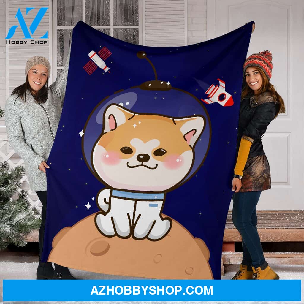 Akita To The Stars And Space Fleece Blanket